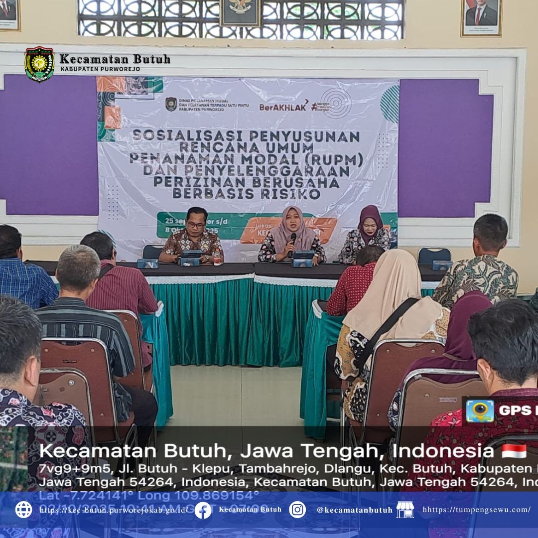 Camat Kecamatan Butuh Sampaikan Sambutan pada Sosialisasi Penyusunan RUPM dan Perizinan Berusaha Berbasis Risiko